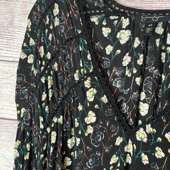 Jessica Simpson Floral Crinkle Fabric Crochet Lace Long Sleeve Top Size 3XL Plus - Picture 14 of 16